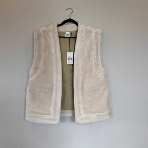 WeWoreWhat Reversible Faux Fur Vegan Leather Vest Ivory Oat WWT39-1 Womens Small